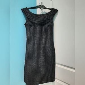 Off shoulder, boat neck, a line striped dress